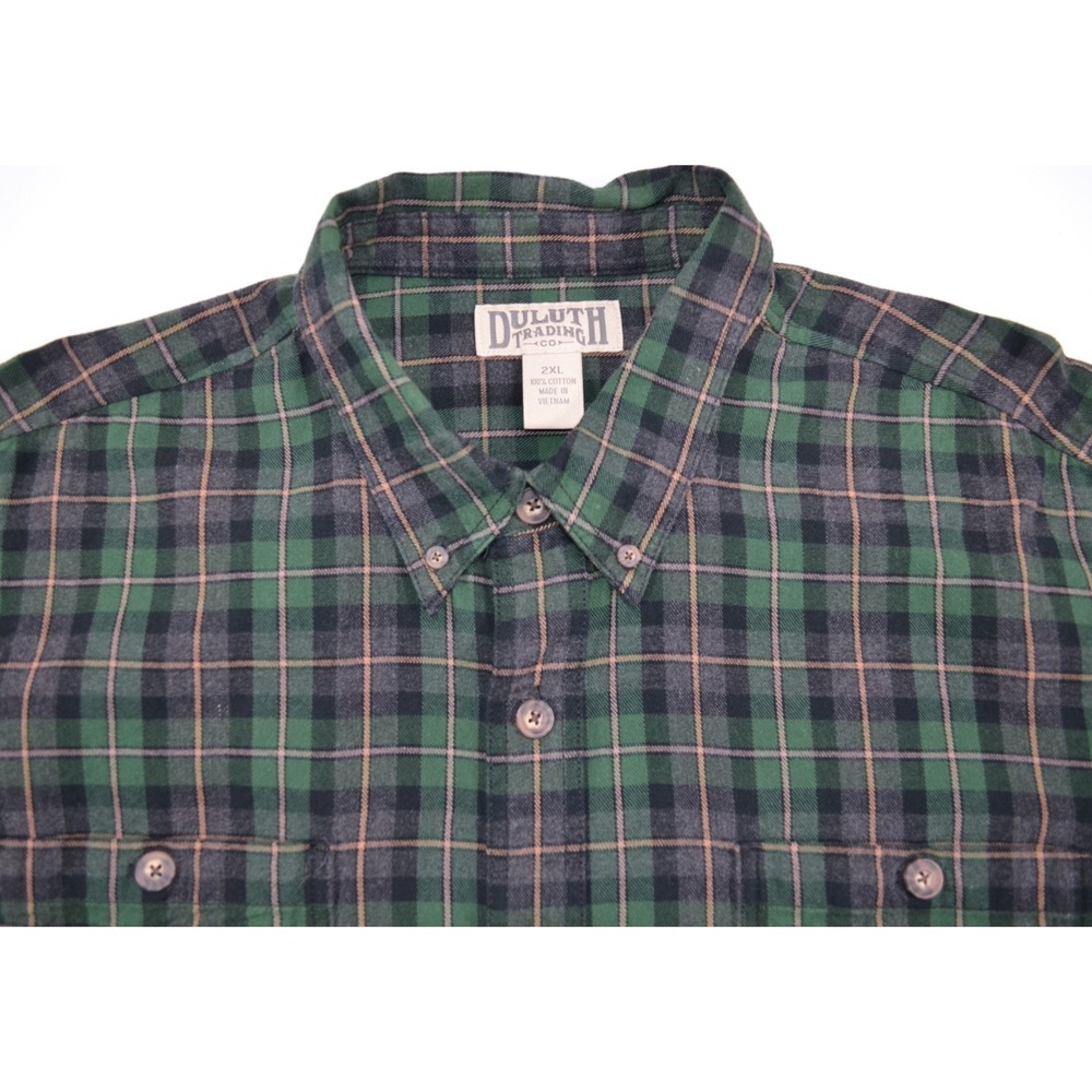 Duluth Trading‎ Co Flannel Shirt Men's 2XL Green Blue Brown Plaid
